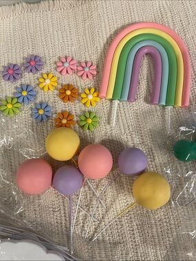 Pastel Rainbow and Flower Cake/Cupcake Toppers 🌺